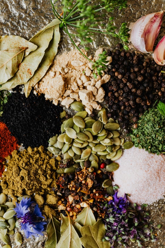 Collection of aromatic and flavorful spices essential for diverse cuisines.